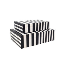 Load image into Gallery viewer, S/2 Black White Lidded Storage Boxes L:10x7x3" S:8x5x2"
