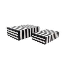 Load image into Gallery viewer, S/2 Black White Lidded Storage Boxes L:10x7x3" S:8x5x2"