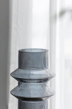 Load image into Gallery viewer, S/2 D5.9x12" Fluted Vases w/ Ribbed Design - Clear/Blue