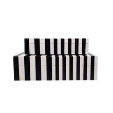 Load image into Gallery viewer, S/2 Black White Lidded Storage Boxes L:10x7x3" S:8x5x2"