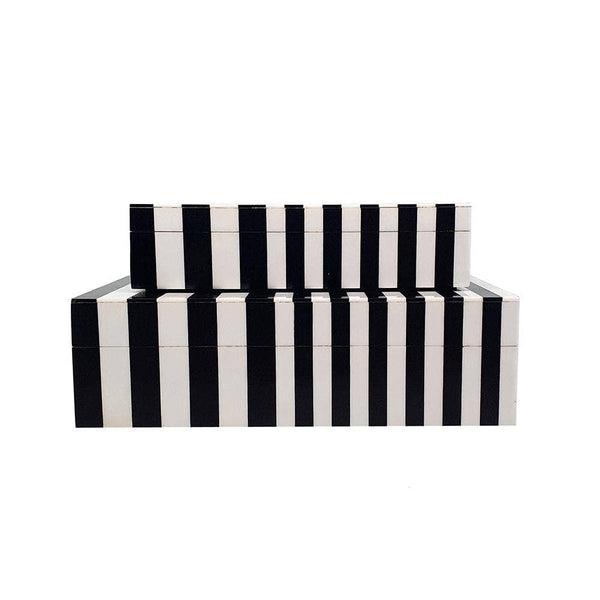 S/2 Black White Lidded Storage Boxes L:10x7x3" S:8x5x2"