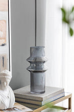 Load image into Gallery viewer, S/2 D5.9x12" Fluted Vases w/ Ribbed Design - Clear/Blue