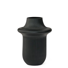 Load image into Gallery viewer, Onyx Matte Black Ribbed Glass Flared Vase