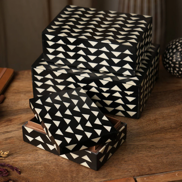 Decorative Brown & Black Polca-Dot Box Set Of 3