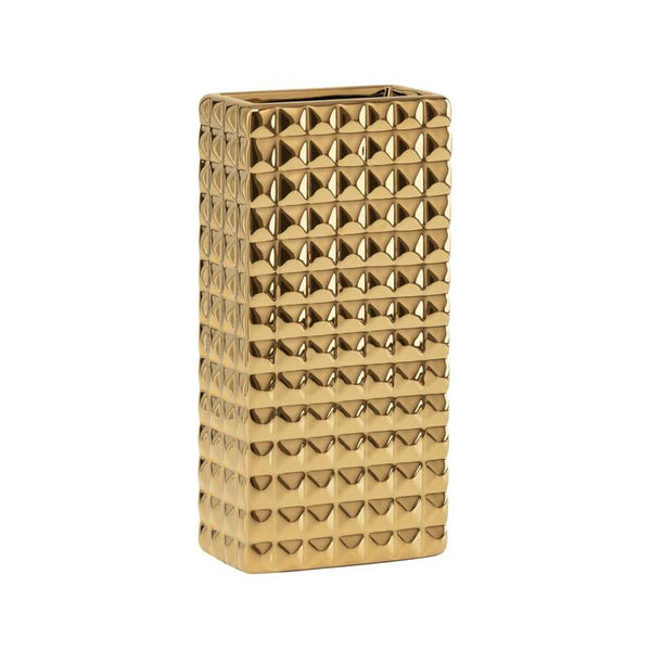 FINA DIAMOND STUDDED GOLD CERAMIC 9.5H” RECTANGLE VASE