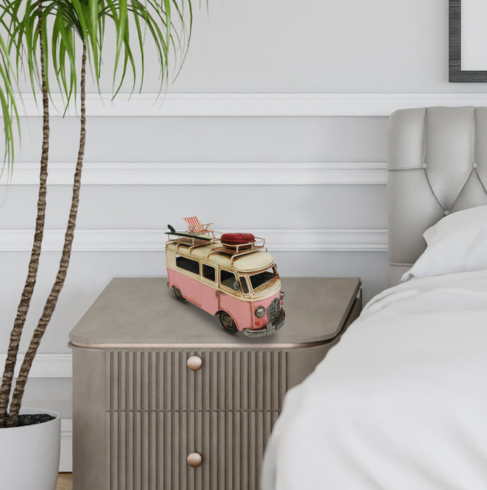 Vintage Pink Metal Bus Decor