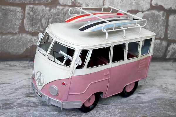 Vintage VW Bus Metal Model - Pink & Blue