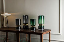 Load image into Gallery viewer, Retro Futurist, Luxury Green Glass Vase with Gold Tier