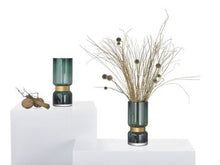 Load image into Gallery viewer, Retro Futurist, Luxury Green Glass Vase with Gold Tier