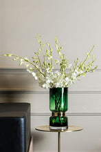 Load image into Gallery viewer, Retro Futurist, Luxury Green Glass Vase with Gold Tier