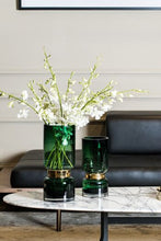 Load image into Gallery viewer, Retro Futurist, Luxury Green Glass Vase with Gold Tier