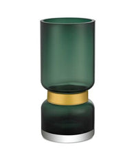 Load image into Gallery viewer, Retro Futurist, Luxury Green Glass Vase with Gold Tier
