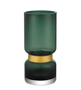 Retro Futurist, Luxury Green Glass Vase with Gold Tier