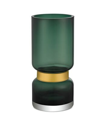 Retro Futurist, Luxury Green Glass Vase with Gold Tier