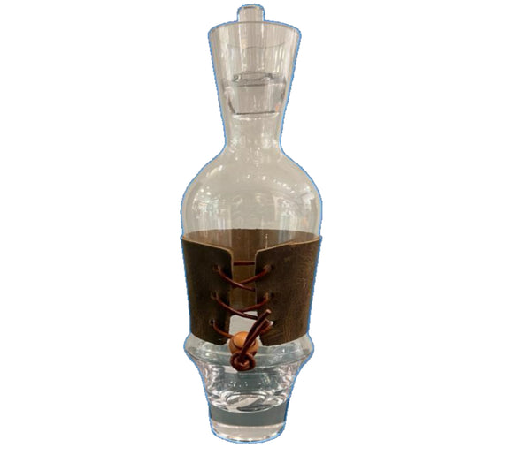 Clear Glass Decanter with Leather Strap and 2 Glass