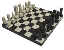 Load image into Gallery viewer, Bone Horn Black and White Modern Chess Set. Closes as Box