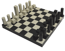 Load image into Gallery viewer, Bone Horn Black and White Modern Chess Set. Closes as Box