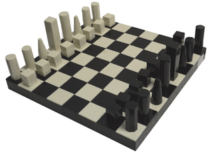 Bone Horn Black and White Modern Chess Set. Closes as Box