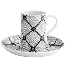 Load image into Gallery viewer, CALCADA PORTUGUESA SET OF 4 COFFEE CUPS &amp; SAUCERS IN WHITE &amp; BLACK