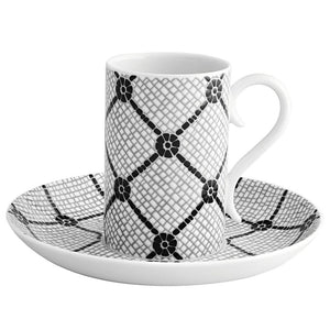 CALCADA PORTUGUESA SET OF 4 COFFEE CUPS & SAUCERS IN WHITE & BLACK