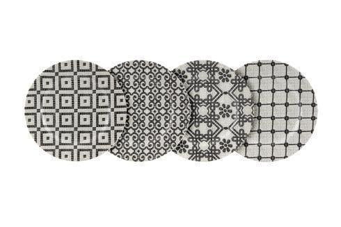 CALCADA PORTUGUESA SET OF 4 DESSERT PLATES IN WHITE & BLACK