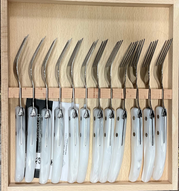 Box of 12 Berlingot Steak Fork White Colours Handles