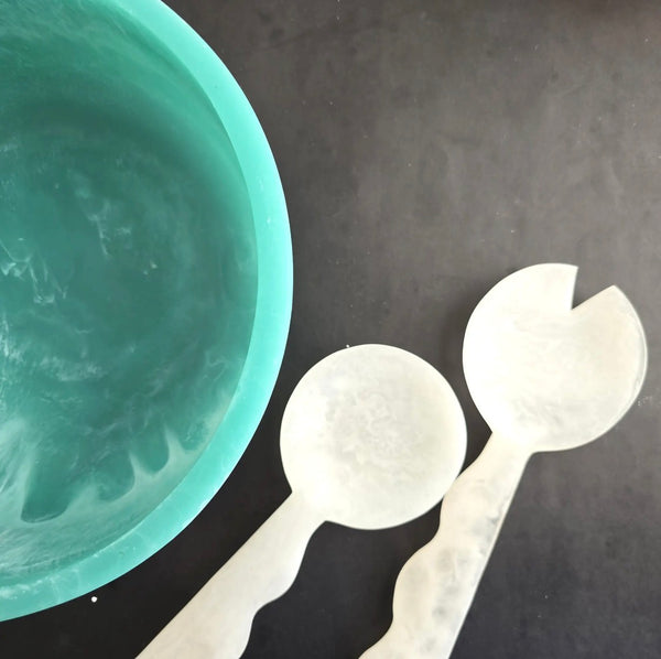 Large Hand Poured Resin Salad Bowl & Servers