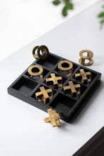 Load image into Gallery viewer, 10x10x1" Black Wooden Tic-Tac-Toe Game Set Gold Iron Pieces