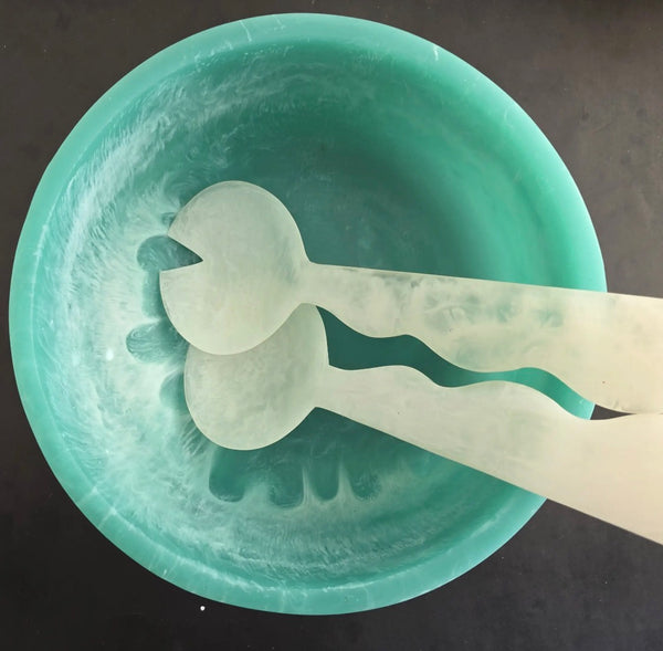 Large Hand Poured Resin Salad Bowl & Servers