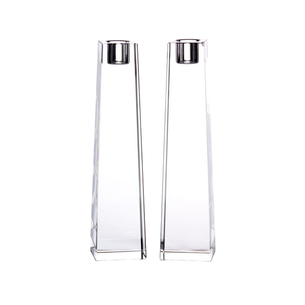 Obelisk Clear Crystal Candlesticks
