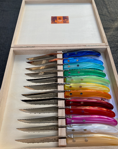 Box of 12 Berlingot Steak Knives- Assorted Handles -