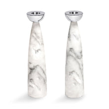 Load image into Gallery viewer, Coluna Candle Holders - Carrara Marble / Silver