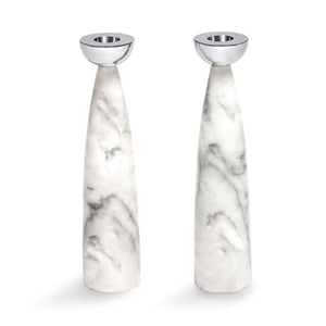 Coluna Candle Holders - Carrara Marble / Silver