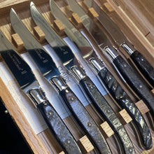 Load image into Gallery viewer, Oak box of 6 Laguiole Steak Knives - Buffalo Horn