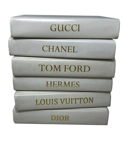6 Vol. White Leather Books with Designer Names