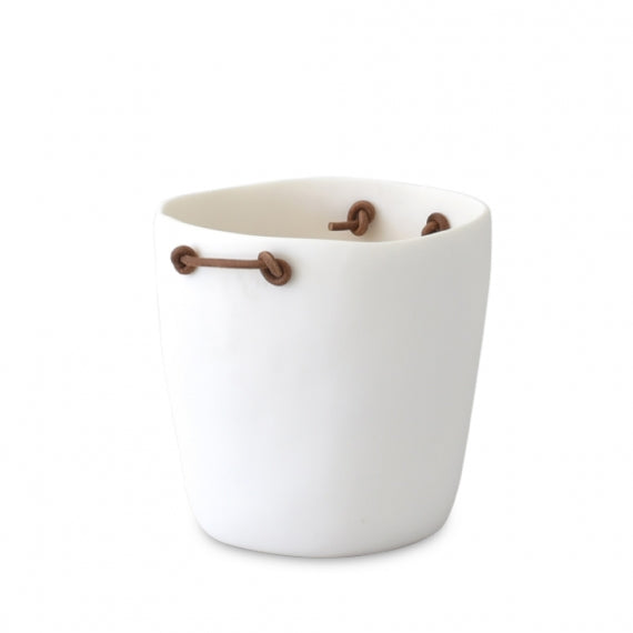 Champagne Bucket w/Leather Handles - White & Grey
