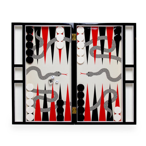Eden Backgammon Set - Black/White/Red