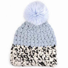 Load image into Gallery viewer, Beanie Colour Block - ice | white/black blend beanie color block + baby blue xl pom