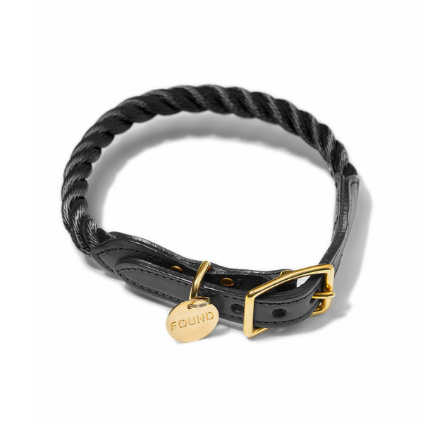 Black Rope & Leather Cat & Dog Collar