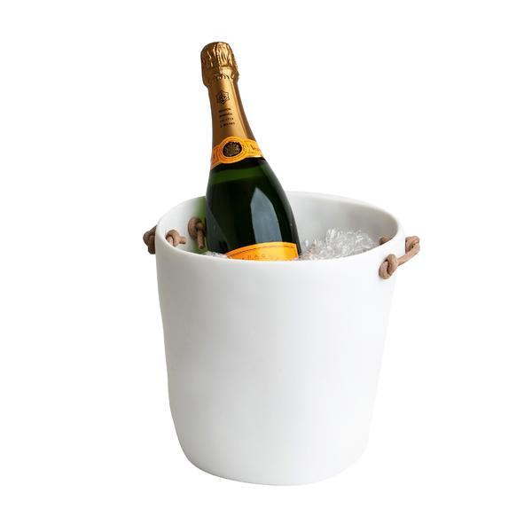 Champagne Bucket w/Leather Handles - White & Grey